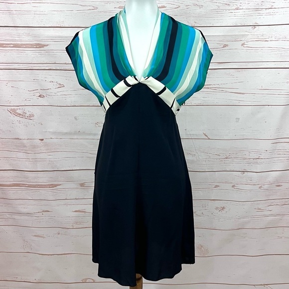Anna Sui Dresses & Skirts - Anna Sui Silk Teal Serape Striped Dolman Sleeve Geometric Peplum Dress